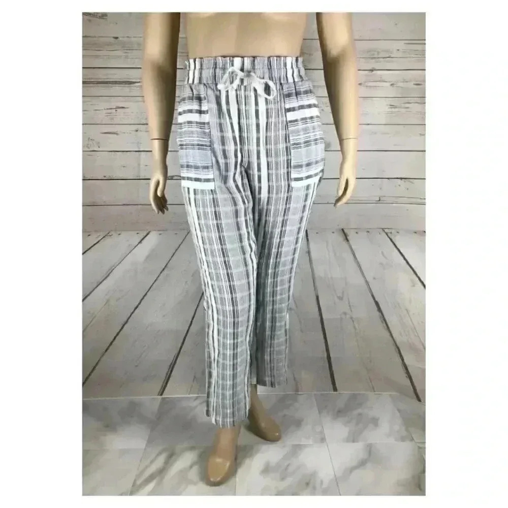 NY COLLECTION Cotton Gauze Striped Causal Pants NWT 1X